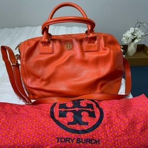 Tory Burch Orange Leather Tote Bag